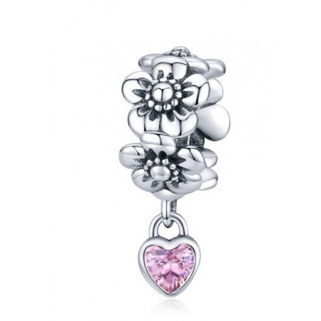 Charm bijou pour bracelet collier de fleurs coeur strass rose