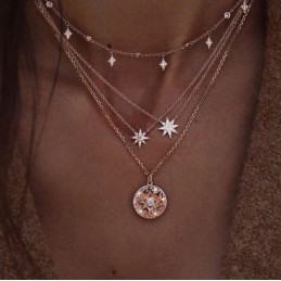 Collier or long chaines 2 étoiles soleil BF