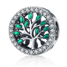 Charm bijoux pendentif argent arbre feuille verte BS