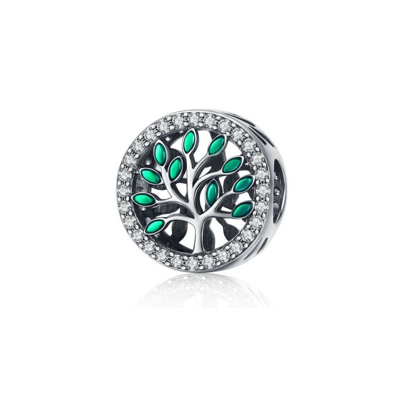 Charm bijou pour bracelet argent arbre de vie feuille verte