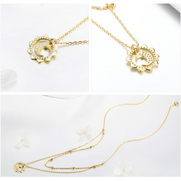 Collier double chaîne or lune strass diamant