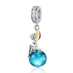 Charm bijou pour bracelet fée clochette aile or sur pierre bleue