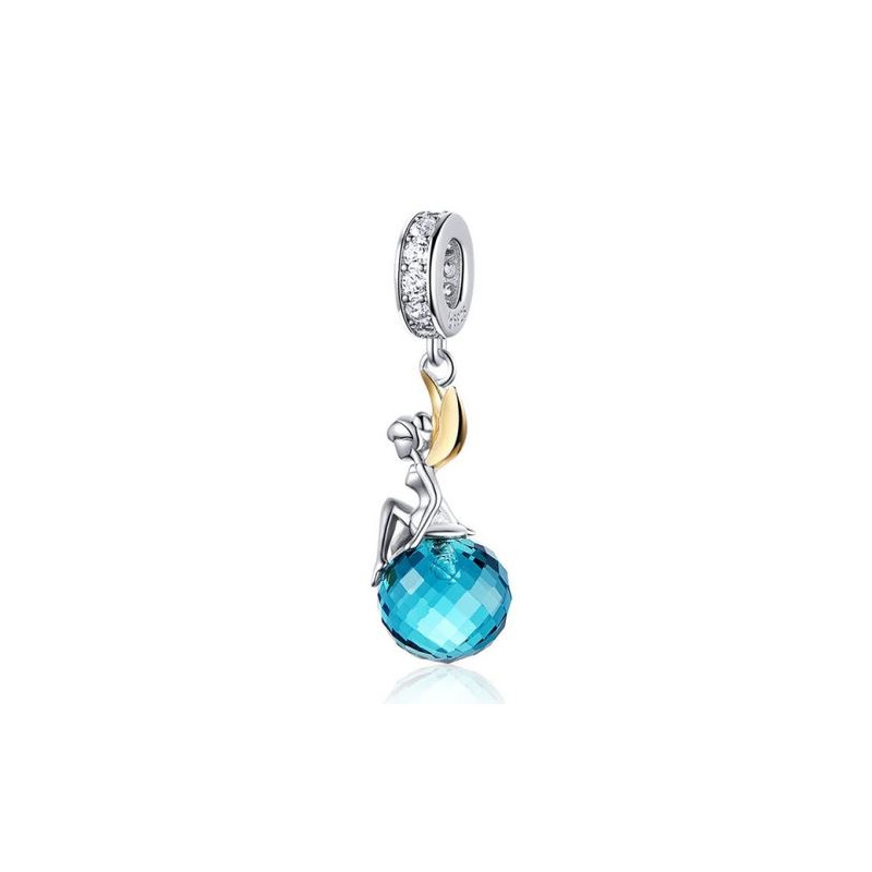 Charm bijou pour bracelet fée clochette aile or sur pierre bleue Charm bijou pour bracelet fée clochette aile or sur pierre bleue