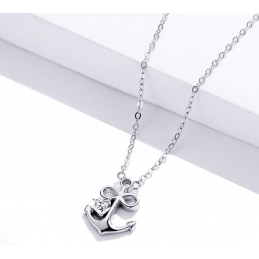 copy of Collier argent ancre coeur strass diamant