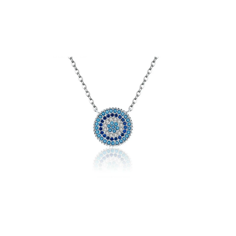 Collier argent pendentif rond strass diamant bleu