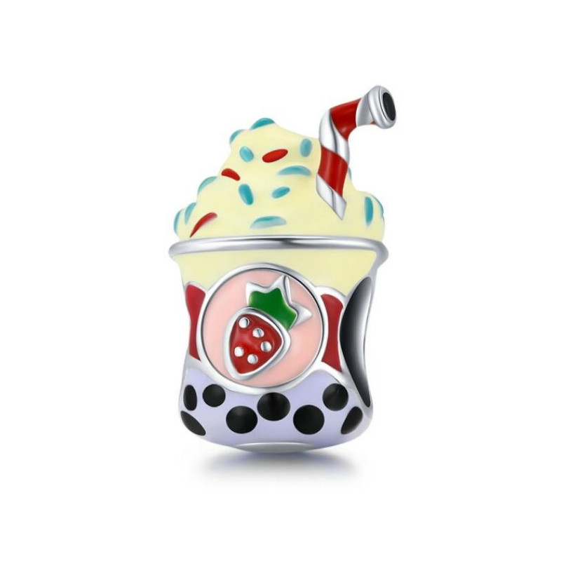 Charm bijou pour bracelet milkshake glace chantilly paille fraise