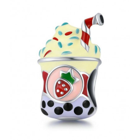 Charm bijou pour bracelet milkshake glace chantilly paille fraise