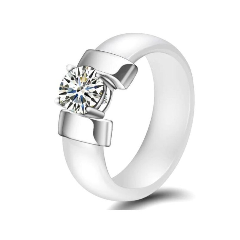 Bague anneau blanc nacré support diamant argent VQ