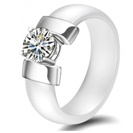 Bague anneau blanc nacré support diamant argent VQ