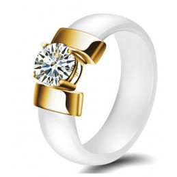 Bague anneau blanc nacré support diamant or VQ