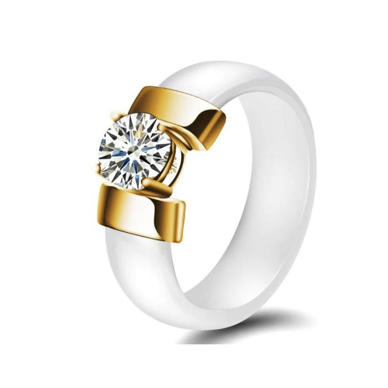 Bague anneau blanc nacré support diamant or VQ