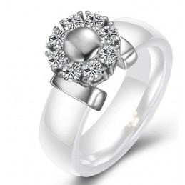 Bague anneau blanc nacré support gros diamant argent VQ
