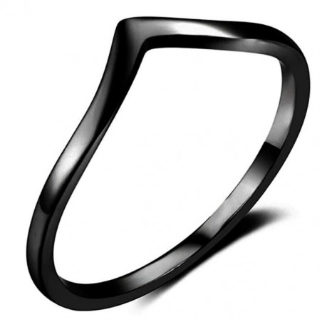 Bague anneau fine forme de V noir VQ