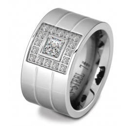Bague anneau large carré de diamant argent VQ