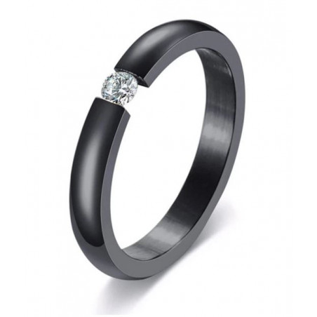 Bague fine anneau noir diamant suspendu VQ