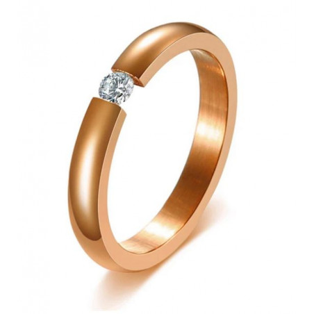 Bague fine anneau or rose diamant suspendu VQ