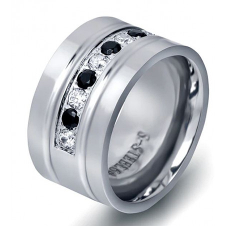 Bague anneau couronne diamant noir argent VQ