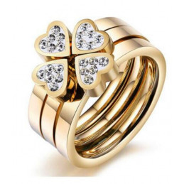 Bague triple anneau or quatre coeur diamant VQ