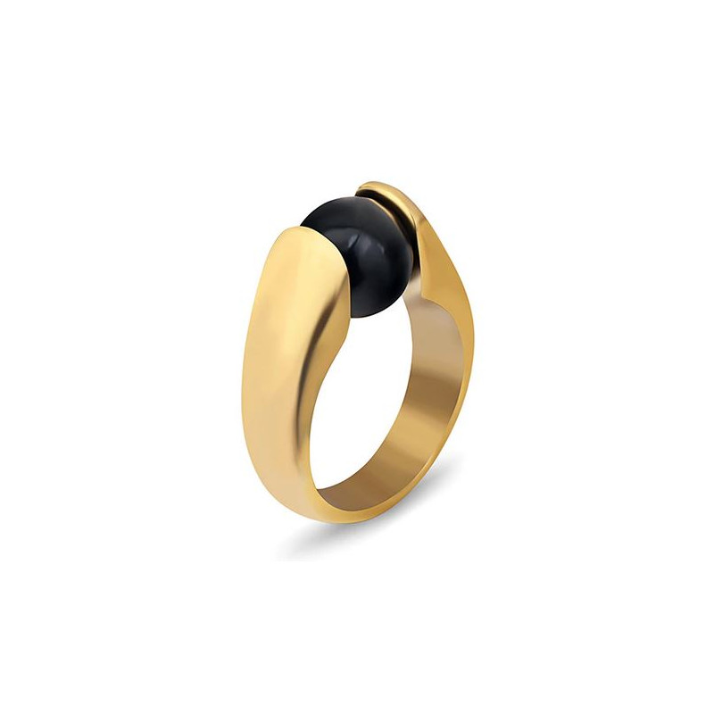 Bague design anneau or perle noir VQ