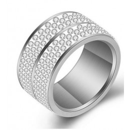 Bague large design double anneau argent strass diamant VQ