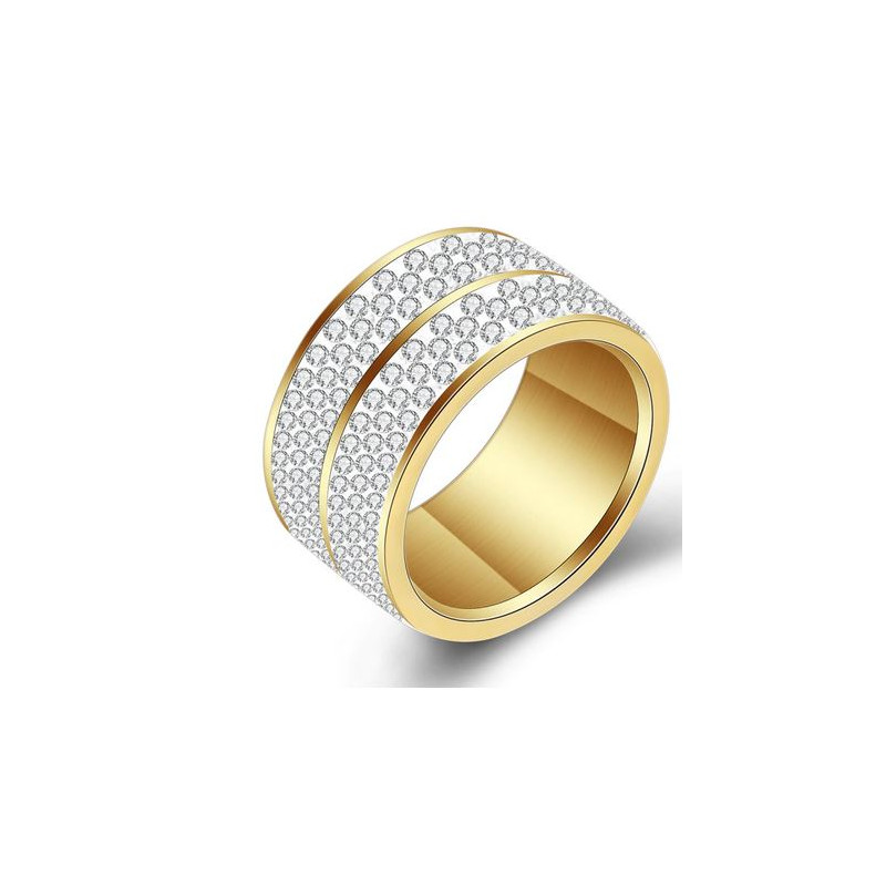 Bague large design double anneau or strass diamant VQ