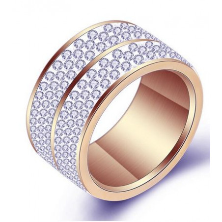 Bague large design double anneau or rose strass diamant VQ