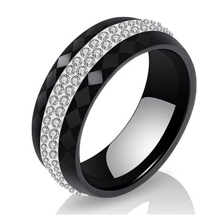 Bague design anneau noir nacré cercle de perle blanche VQ