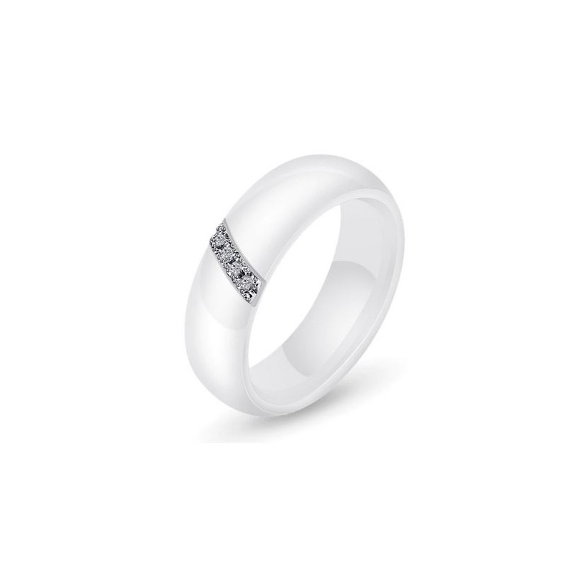 Bague trait de diamant anneau blanc nacré VQ