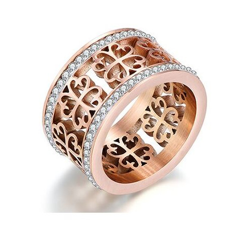 Bague anneau argent arabesque fleur or rose strass diamant VQ