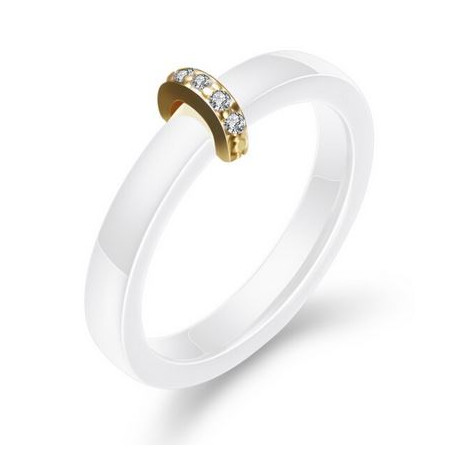 Bague fine anneau blanc nacré demi cercle or strass diamant VQ