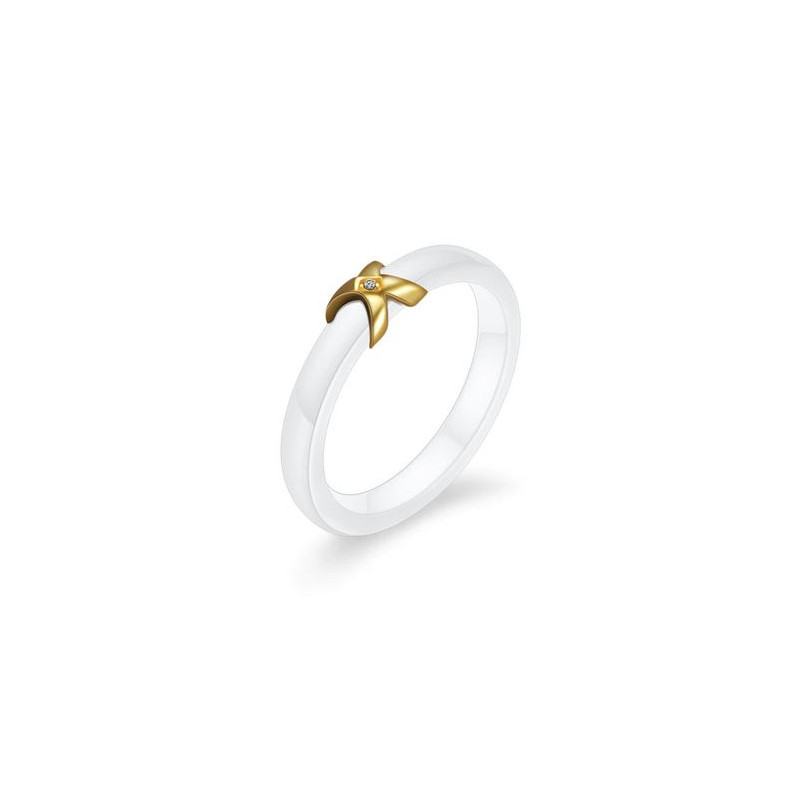 Bague fine anneau blanc nacré X or strass diamant VQ