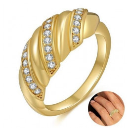 Bague anneau or strass diamant forme de croissant VQ