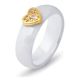 Bague anneau blanc nacré coeur or strass diamant VQ