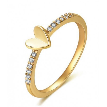 Bague anneau or fine coeur plié strass diamant VQ