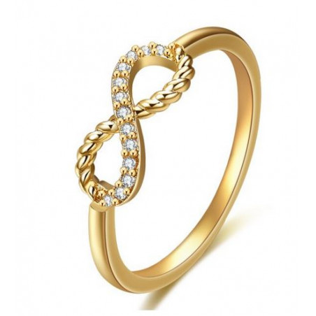 Bague anneau or fine infini tressé strass diamant VQ