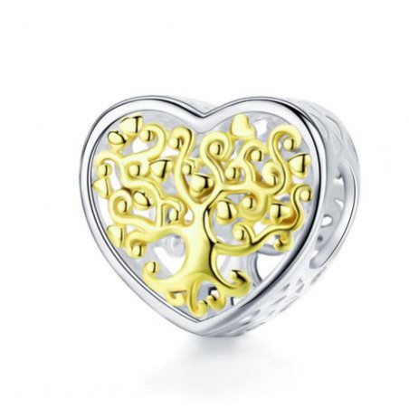 Charm pour bracelet coeur arbre en or