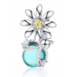Charm bijoux pendentif argent pierre bleue corde fleur pierre jaune BS