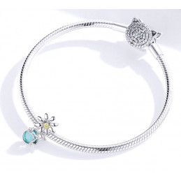 Charm bijou pour bracelet pierre bleue corde fleur pierre jaune