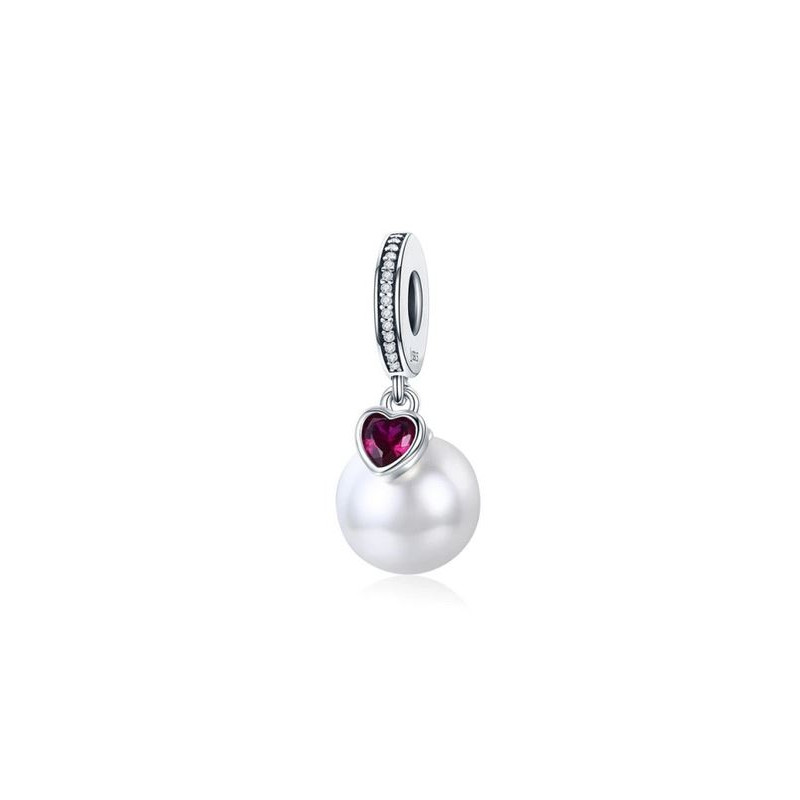Charm bijoux pendentif argent perle blanche coeur pierre violette BS