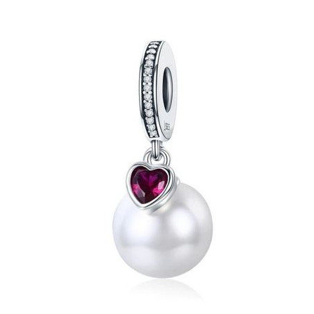 Charm bijoux pendentif argent perle blanche coeur pierre violette BS