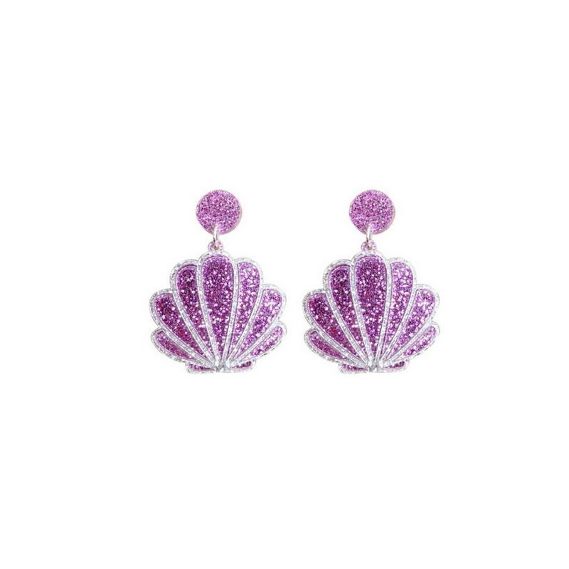 Boucles d'oreilles fantaisie retro coquillage violet strass paillette WR