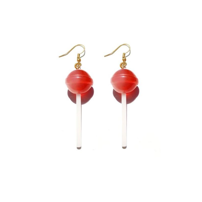 Boucles d'oreilles fantaisie retro bonbon sucette rouge cerise WR