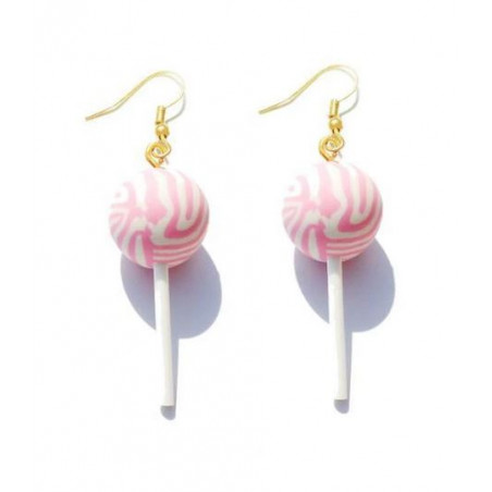 Boucles d'oreilles fantaisie retro bonbon sucette bicolore rose WR