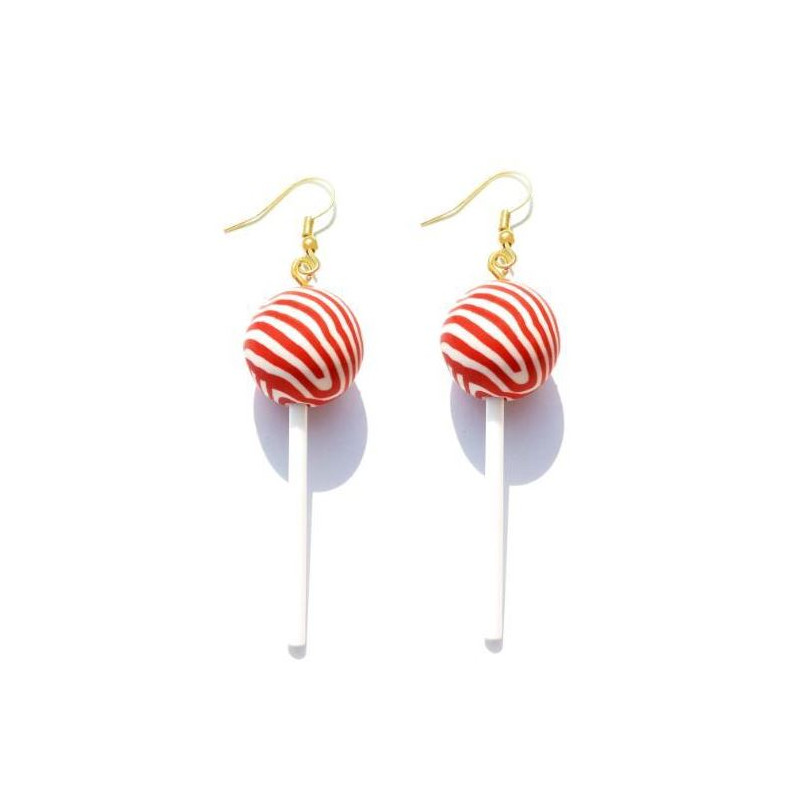 Boucles d'oreilles fantaisie retro bonbon sucette bicolore rouge WR