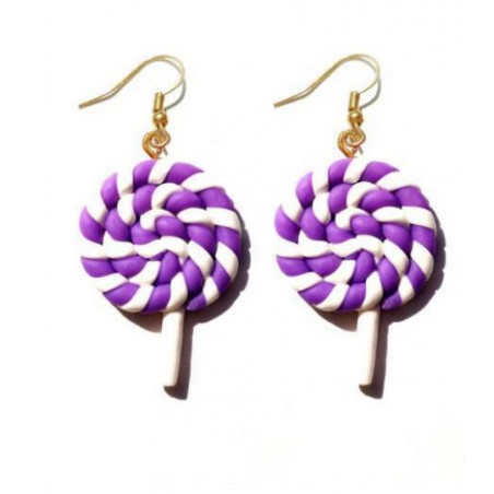Boucles d'oreilles fantaisie retro bonbon sucette spirale cercle violet WR
