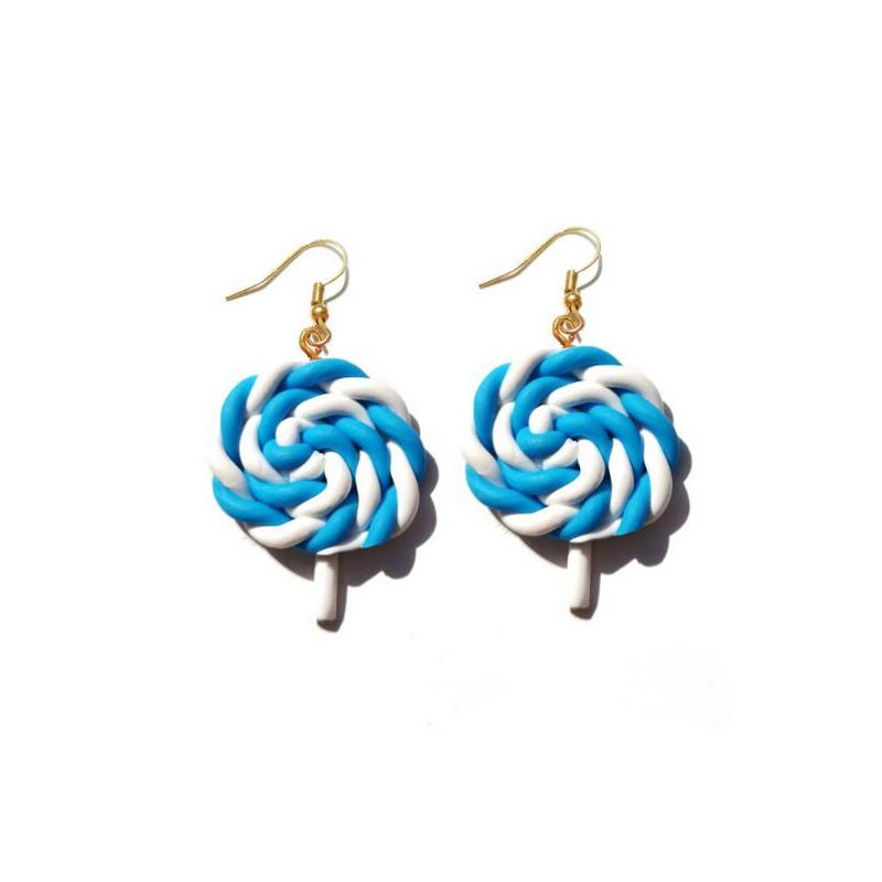 Boucles d'oreilles fantaisie retro bonbon sucette spirale cercle bleu WR