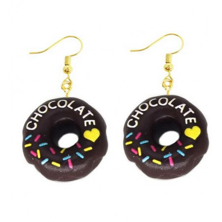 Boucles d'oreilles fantaisie retro donut chocolat WR