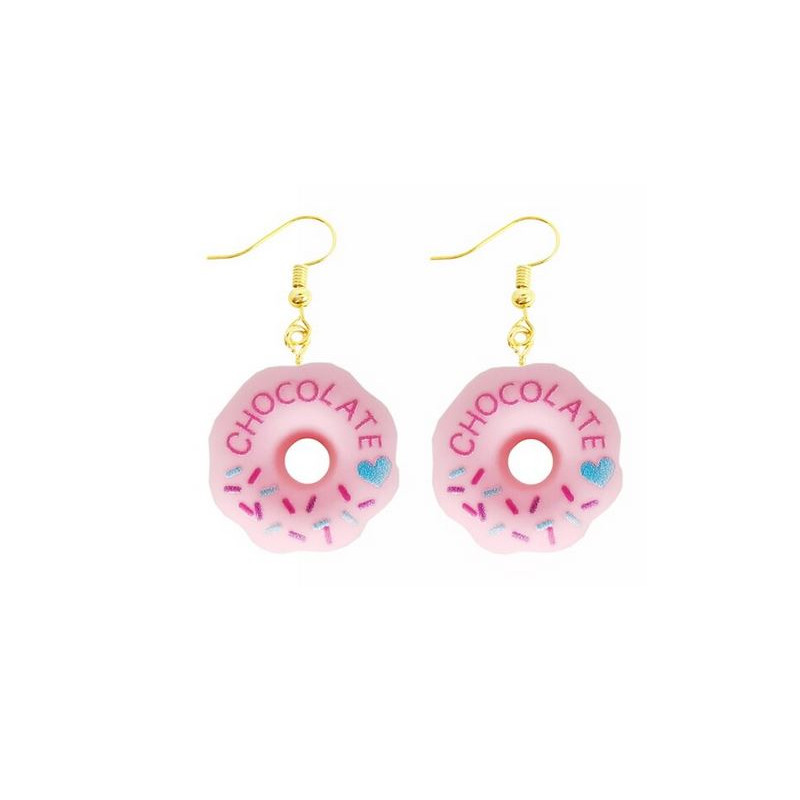Boucles d'oreilles fantaisie retro donut fraise rose WR