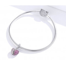 Charm pour bracelet argent coeur diamant rose you