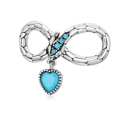 Charm pour bracelet serpent infini coeur bleu turquoise